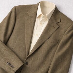 VTG 90s Brooks Brothers Houndstooth Wool Sport Coat Blazer Men 42L Tan Preppy